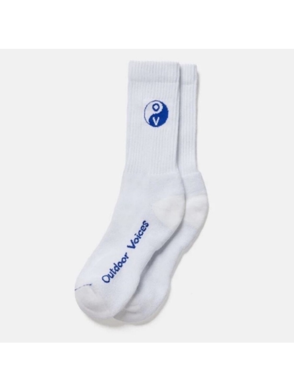 NWT Outdoor Voices Graphic Comfort Plush Crew Sock White / Blue 1 Pair